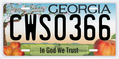 GA license plate CWS0366
