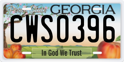 GA license plate CWS0396