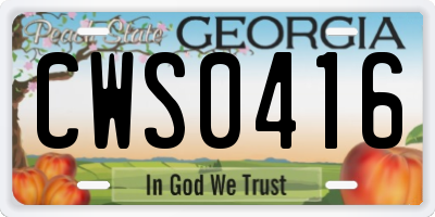 GA license plate CWS0416