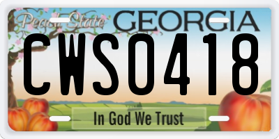 GA license plate CWS0418