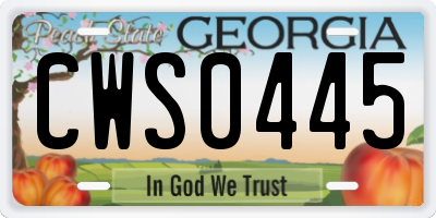 GA license plate CWS0445