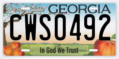 GA license plate CWS0492