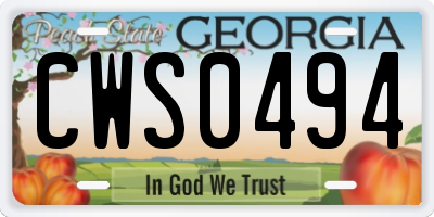 GA license plate CWS0494