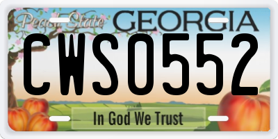 GA license plate CWS0552