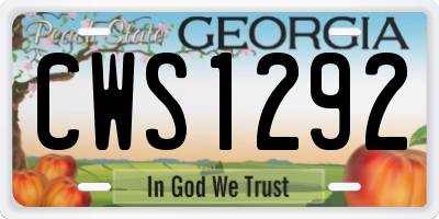 GA license plate CWS1292