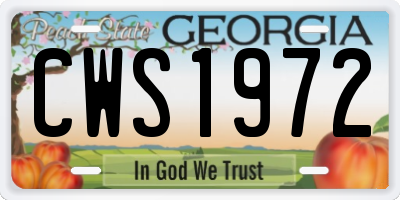 GA license plate CWS1972