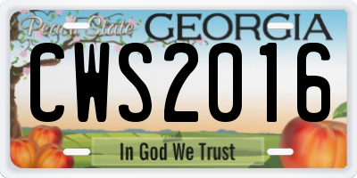 GA license plate CWS2016