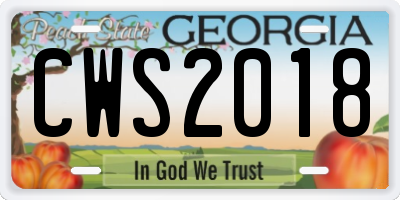 GA license plate CWS2018