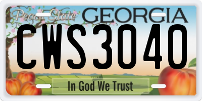 GA license plate CWS3040