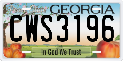 GA license plate CWS3196