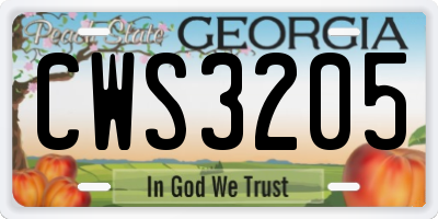 GA license plate CWS3205