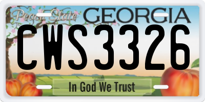 GA license plate CWS3326