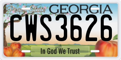 GA license plate CWS3626
