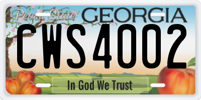 GA license plate CWS4002