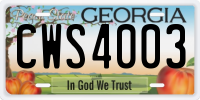 GA license plate CWS4003