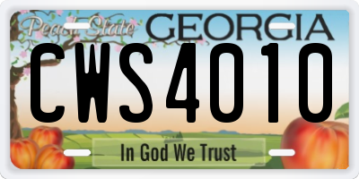 GA license plate CWS4010