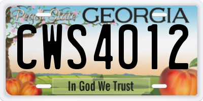 GA license plate CWS4012