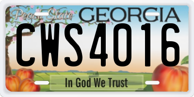 GA license plate CWS4016