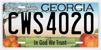 GA license plate CWS4020