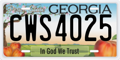 GA license plate CWS4025