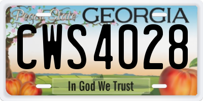 GA license plate CWS4028