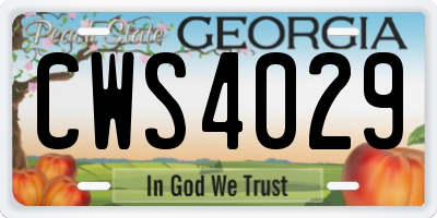 GA license plate CWS4029
