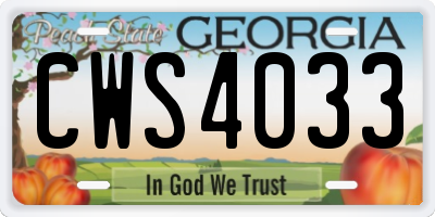 GA license plate CWS4033