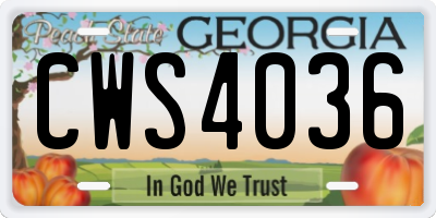 GA license plate CWS4036