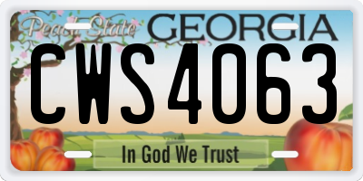 GA license plate CWS4063