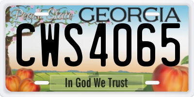 GA license plate CWS4065