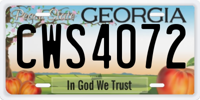 GA license plate CWS4072