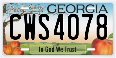 GA license plate CWS4078
