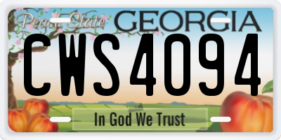GA license plate CWS4094