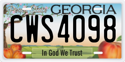 GA license plate CWS4098
