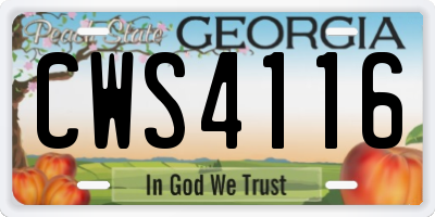 GA license plate CWS4116