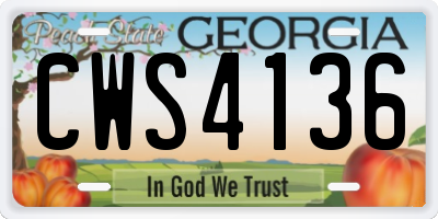 GA license plate CWS4136