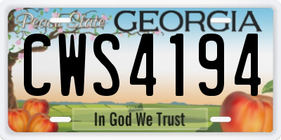 GA license plate CWS4194
