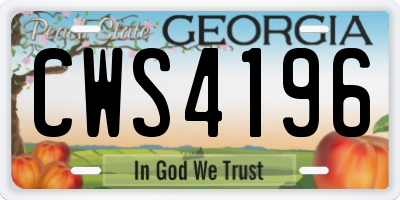 GA license plate CWS4196