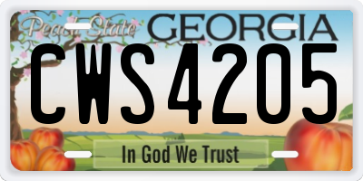 GA license plate CWS4205