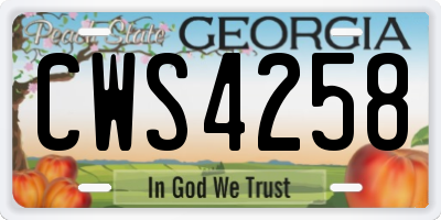 GA license plate CWS4258