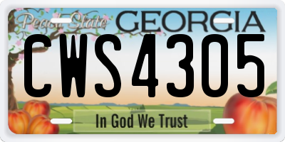 GA license plate CWS4305