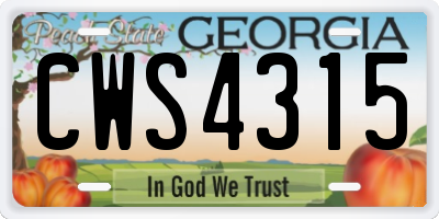 GA license plate CWS4315