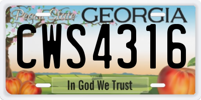 GA license plate CWS4316