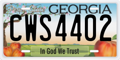 GA license plate CWS4402