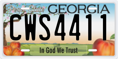 GA license plate CWS4411