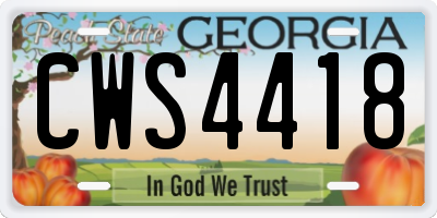 GA license plate CWS4418