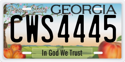 GA license plate CWS4445