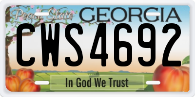 GA license plate CWS4692
