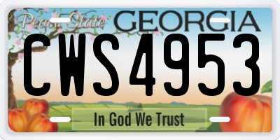 GA license plate CWS4953