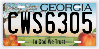 GA license plate CWS6305